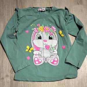 Atabay Teal Bunny Floral Long Sleeve Tee